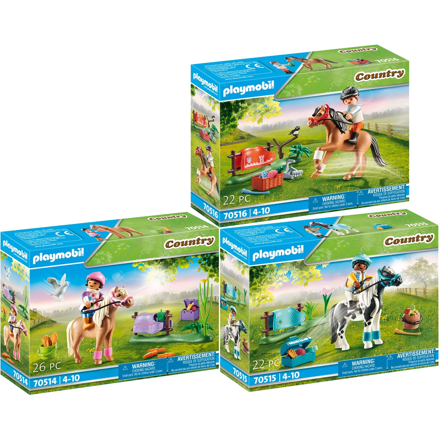 PLAYMOBIL 70514-15-16 Country 3er Set Sammelponys Isländer, Lewitzer &