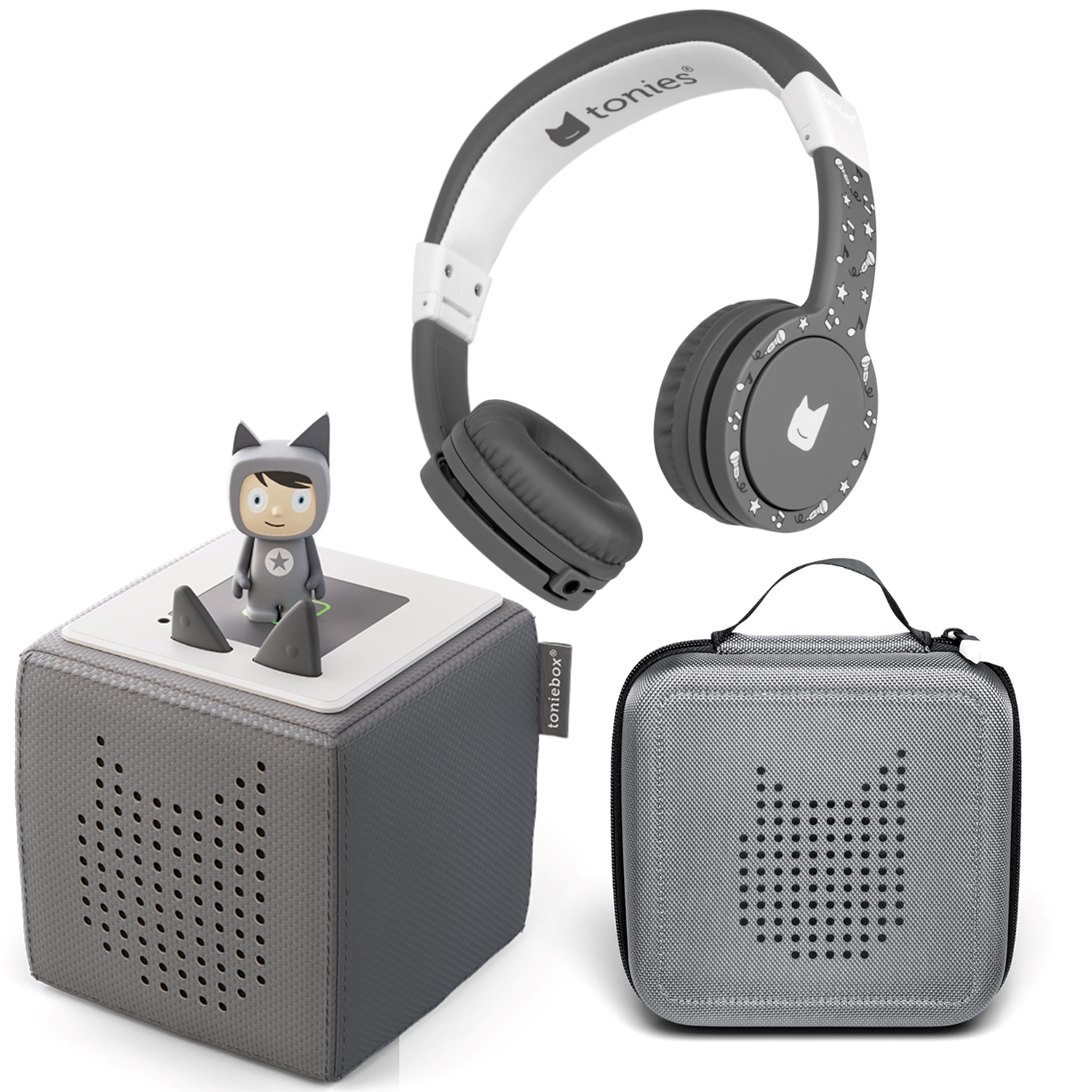Tonies Set-09-40-10002550 3er Set Anthrazit Toniebox + Lauscher +