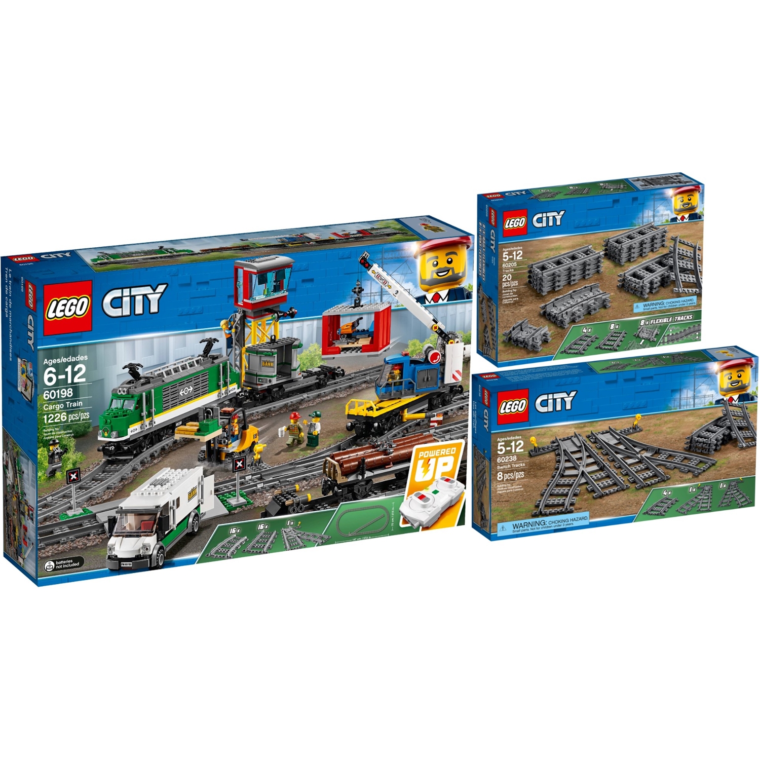 LEGO® 60198-205-238 City 3er Set Güterzug + Schienen + Weichen