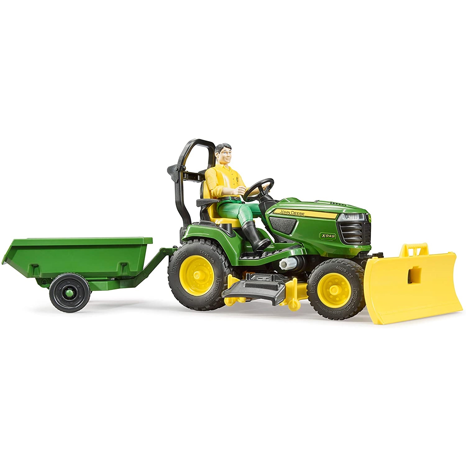 Bruder 62104 John Deere Rasentraktor mit Anhänger und Gärtner